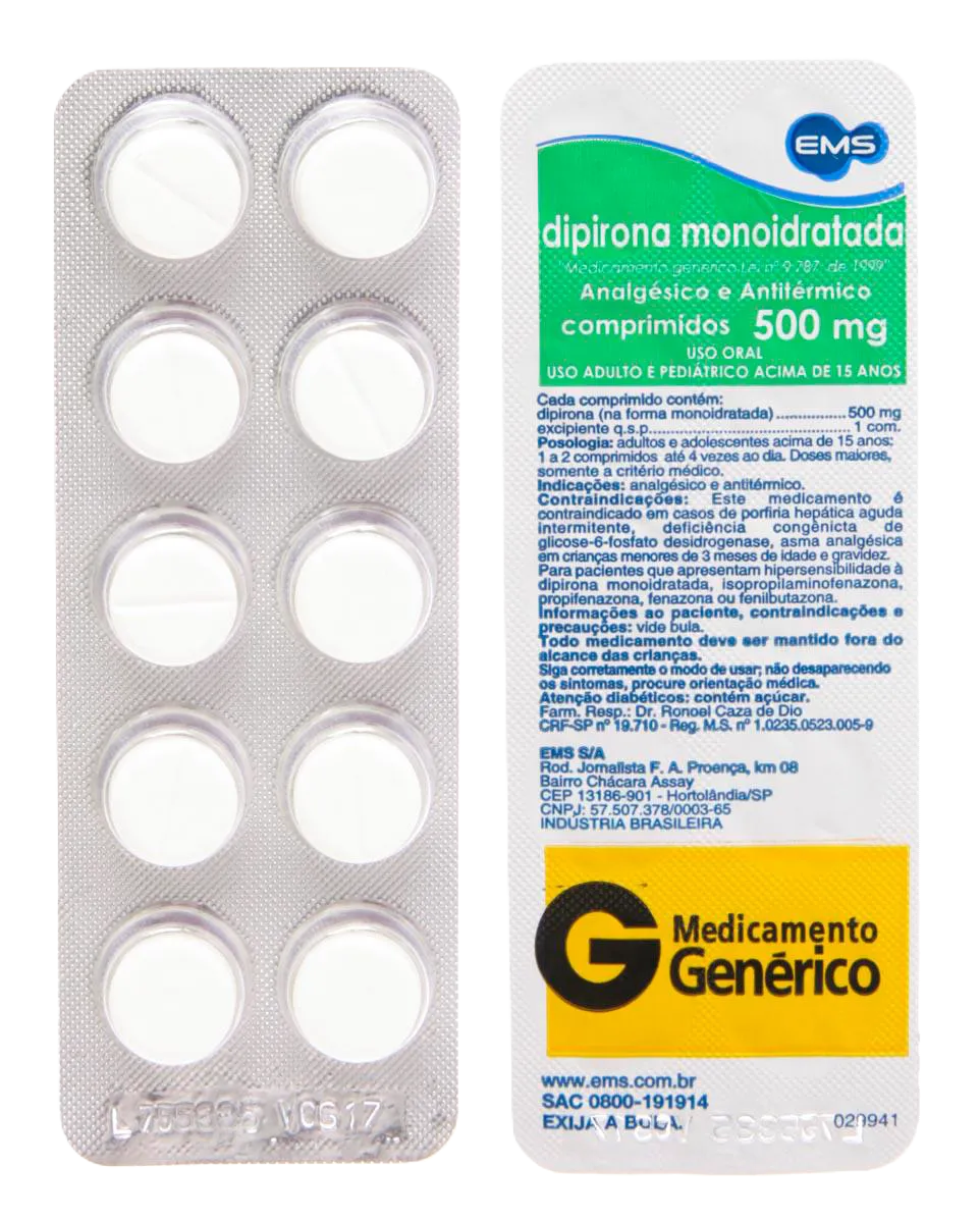 Dipirona Sodica 500 Mg 10 Cpr  Ems 