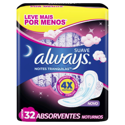 Absorvente Always Pink Noturno  Com Abas Leve 32 Pague 28