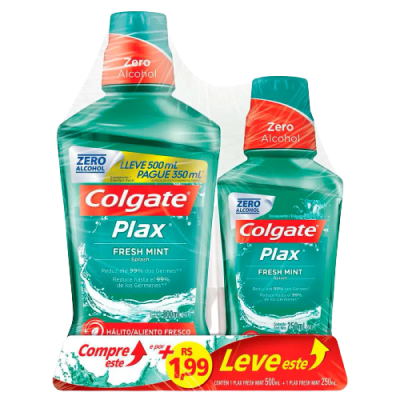 Kit Enxaguante Bucal Colgate Plax Fresh Mint 500 Ml+250 Ml 