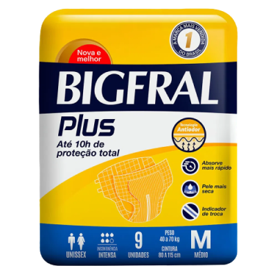 Fralda Bigfral Plus M 9 Tiras 40 A 70 Kg (Fp)