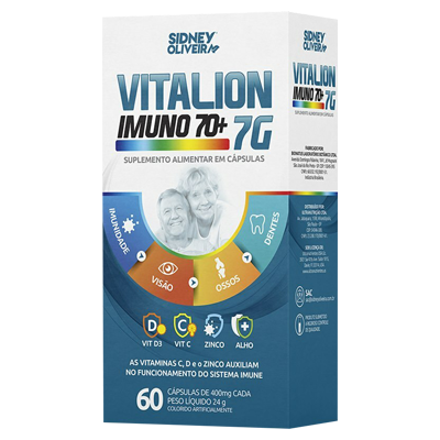 Vitaminas D3 + C + Zinco + Alho   Vitalion Imuno 7 G 70+