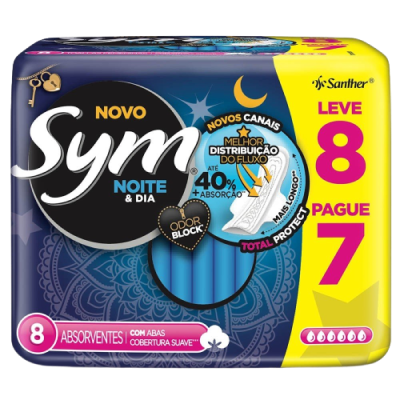 Absorvente Sym Noturno Suave Com Abas Com 8 Unidades