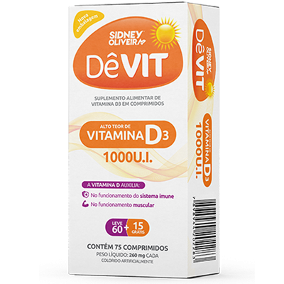 Devit 1000 Ui Vitamina D3 S.O. Leve 60 Capsulas + 15 Grátis