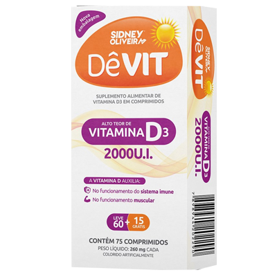 Devit 2000 Ui Vitamina D3 S.O. Leve 60 Comprimidosp + 15 Grátis